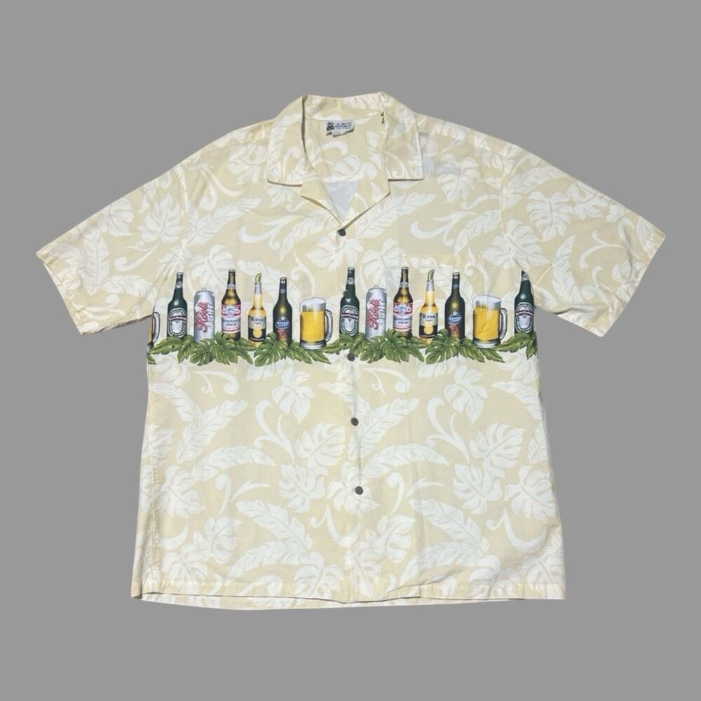 Aloha Republic 2XL Hawaiian Beer Shirt Yellow Bar Tiki USA Cotton